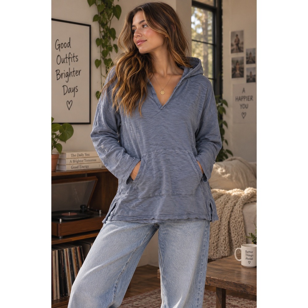 Saturday Sunday Hoodie Womens Large Blue Coastal Boho Lounge